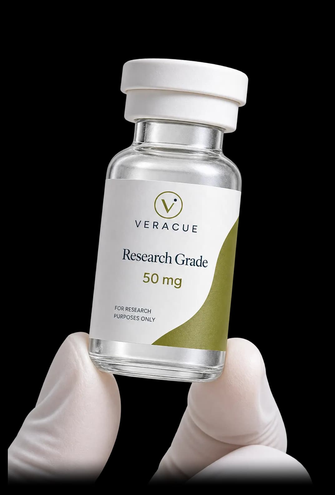 Veracue Research Grade Peptide Vial in Gloved Hand